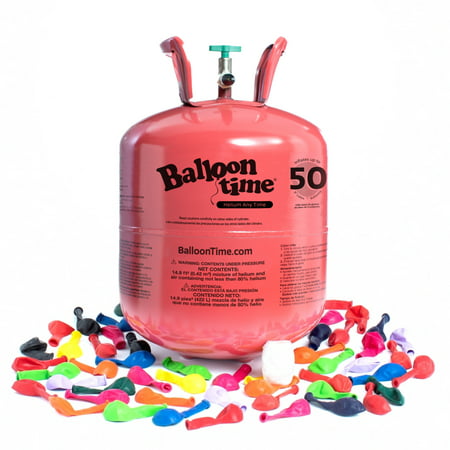 Balloon Time 12in Jumbo Helium Tank Kit with Colorful Latex Balloons - Bellso
